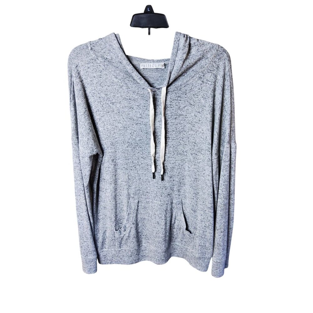 Gray Heather Hoodie Sweatshirt With Drawstrings & Pockets Potters Pot Size L